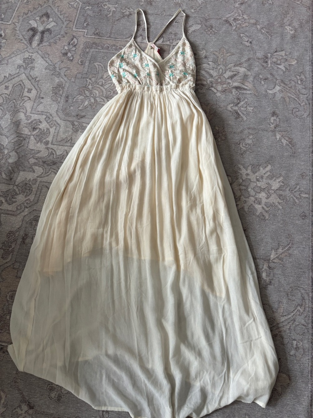 RAGA Cream Embroidered Maxi dress Cream & Turquoise Accents